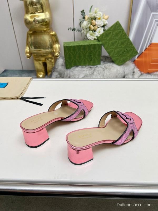 2025 Gucci Pink Leather Slippers
