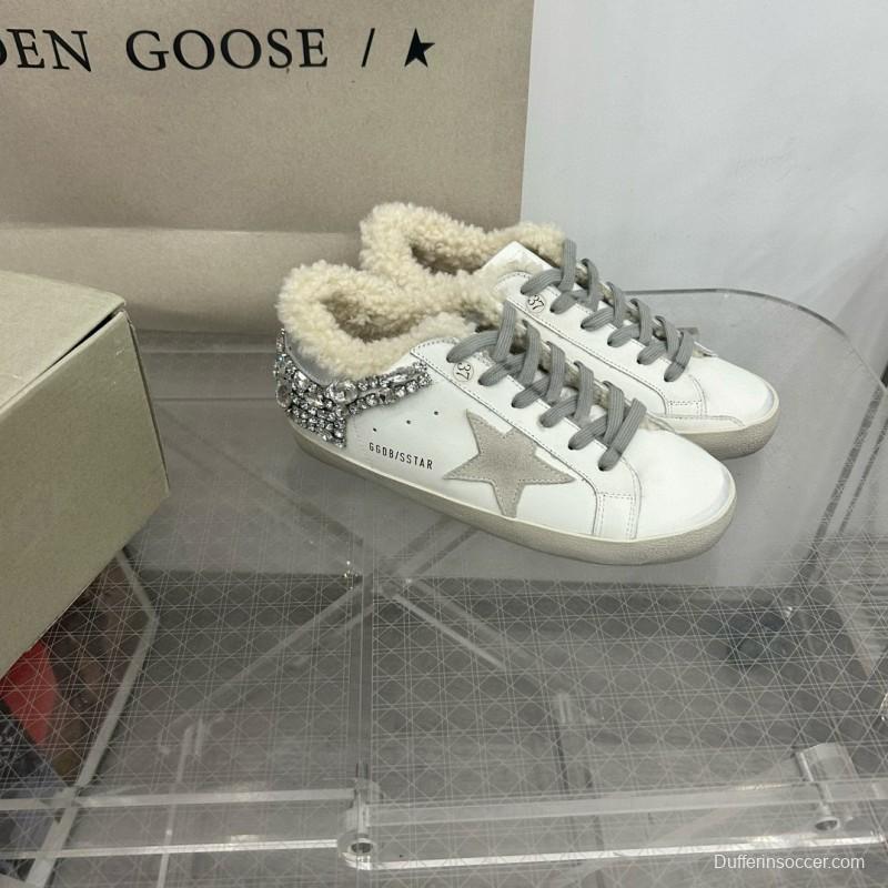 2025 Women GGDB White Grey Leather Shearling Sneakers MJ00260
