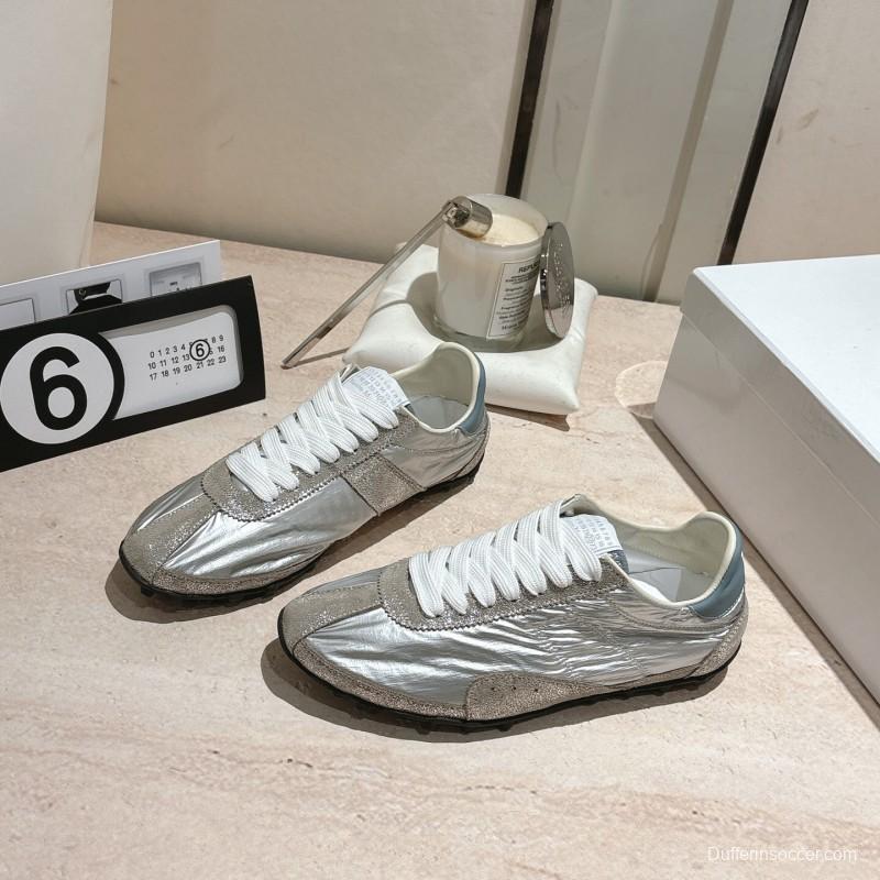 2025 Unisex Maison Margiela Silver Grey Nylon Suede Sneakers Distressed