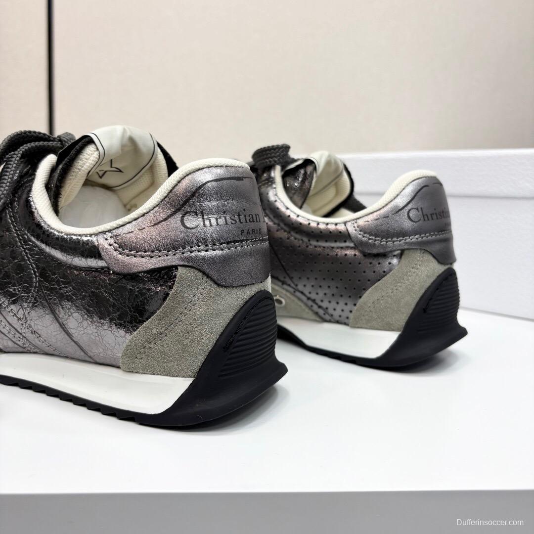 2025 Women Dior Black Grey Leather Mesh Sneakers LY00300