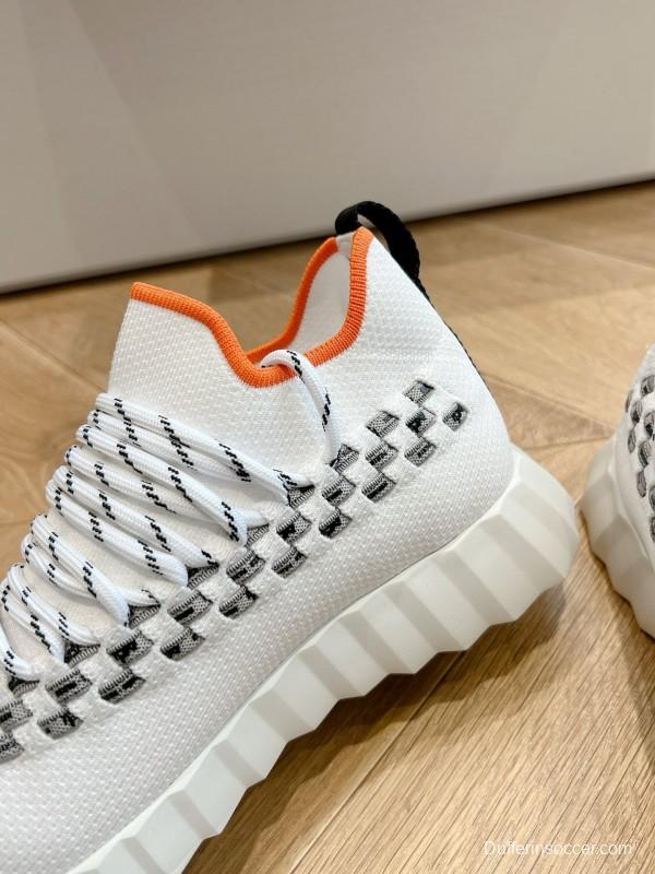 2024 Unisex Hermès White Black Orange Knit Sneakers