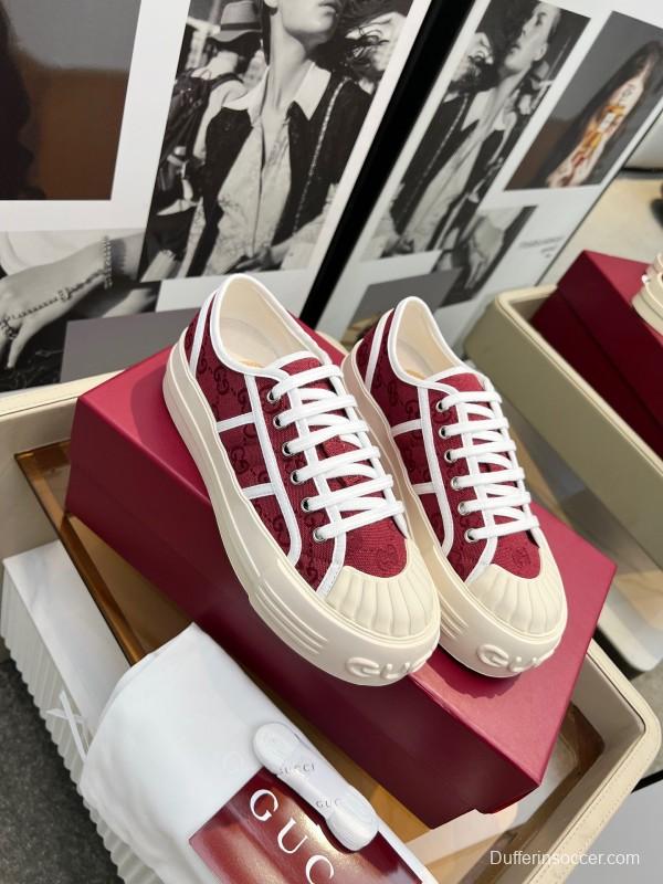 2025 Women Gucci Red White Canvas Sneakers