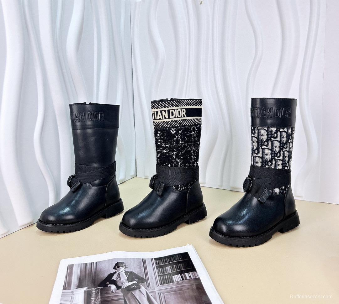 2024 Kids Dior Black Leather Fabric Boots