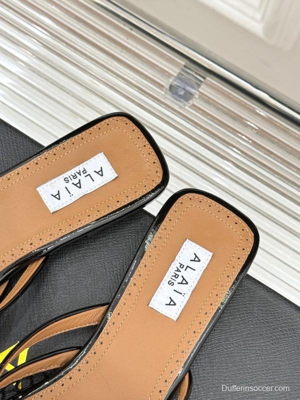 2025 Women AlAIA Black Leather Mesh Flat Mule KFY00260