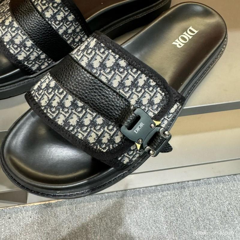 2024 Slippers Dior Black Canvas Leather Slippers MJ00190