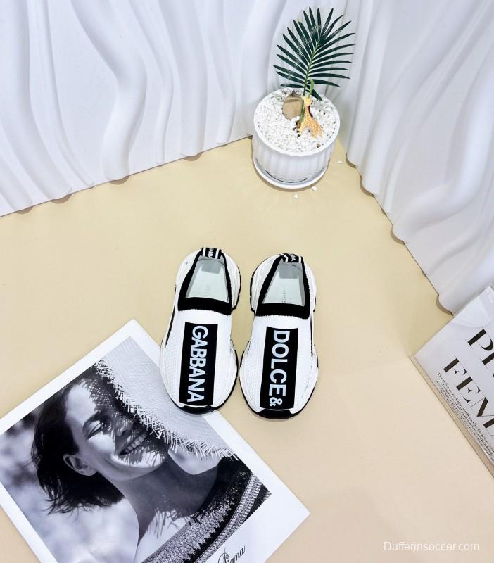 2024 Kids Dolce & Gabbana Pink Black White Fabric Sneakers