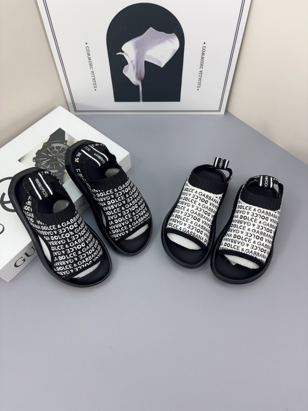 2025 Kids Dolce & Gabbana Black White Fabric Sandals