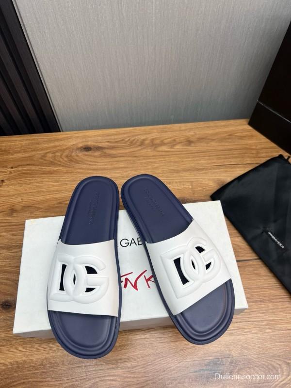 2025 Slippers Dolce & Gabbana White Navy Rubber Slippers