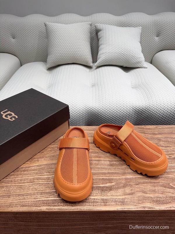 2025 UGG Brown Leather Mesh Slippers KFY00220