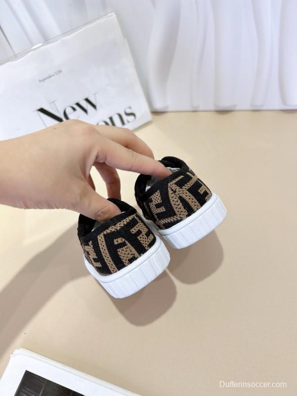 2024 Kids Fendi Black Beige Canvas Sneakers