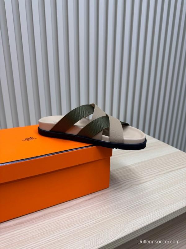 2025 Slippers Hermès Beige Green Rubber Slippers
