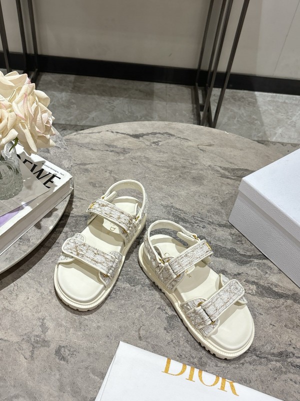 2025 Women Dior White Fabric Leather Sandals KFY00300