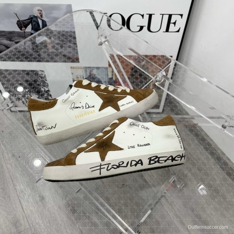 2025 Unisex GGDB White Brown Calf Leather Sneakers