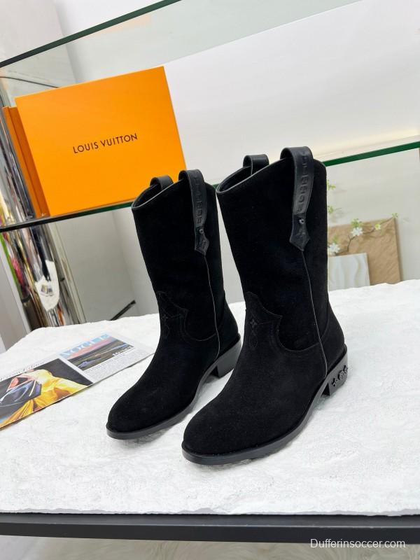 2024 Women Louis Vuitton black leather suede boots MJ00360