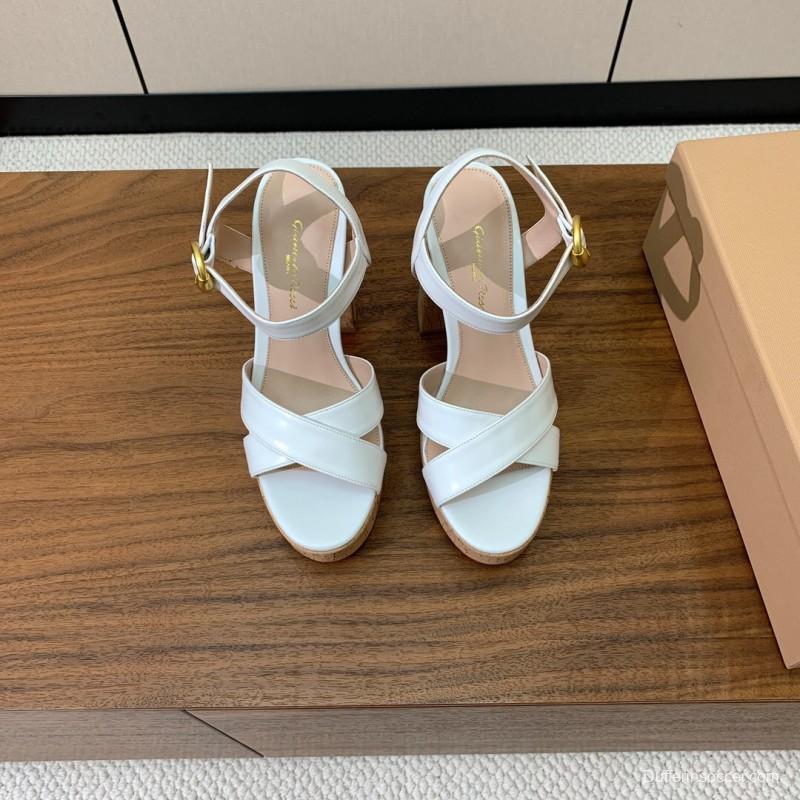 2025 Women Gianvito Rossi White Leather Cork Platform Sandals
