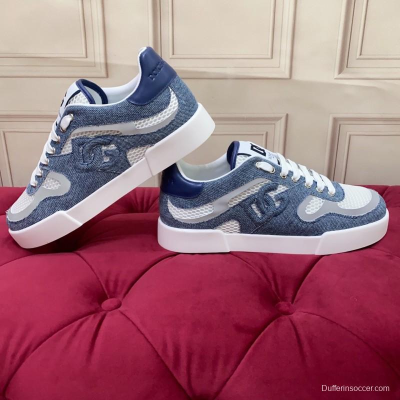 2025 Unisex Dolce & Gabbana Blue White Mesh Denim Sneakers