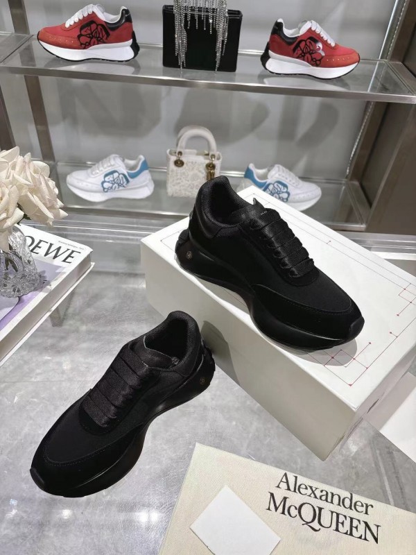 2025 Women Alexander McQueen Black Leather Mesh Sneakers LY00340