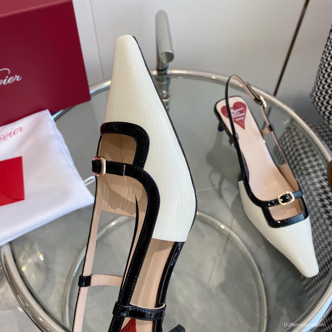 2025 Women Roger Vivier White Black Patent Leather Slingback Pump KFY00340