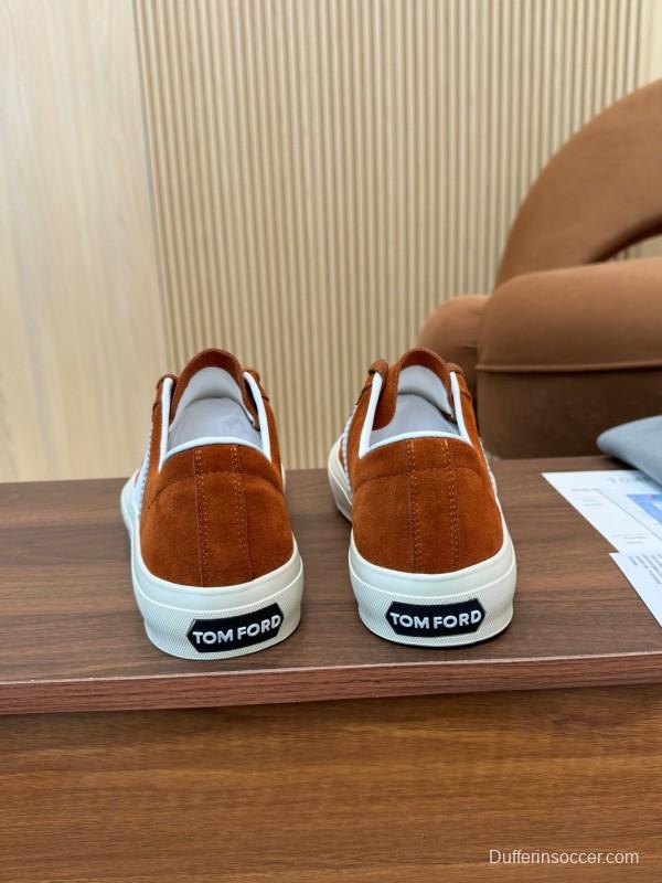 2025 Men TOM FORD Brown White Suede Sneakers LY00360