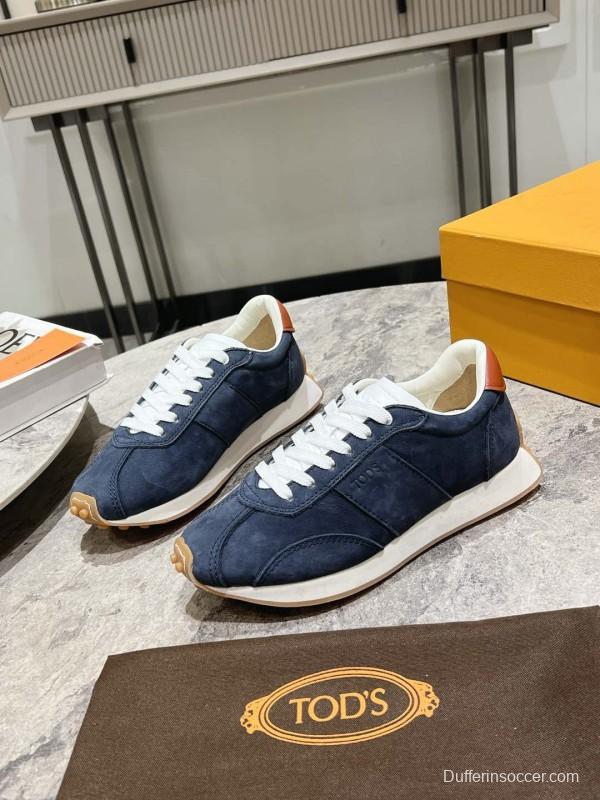 2025 Women TOD'S Navy Blue Brown Suede Leather Sneakers KFY00350