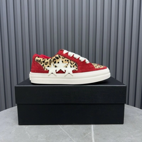 2024 Unisex Amiri Red Leopard Suede Leather Sneakers MJ00300