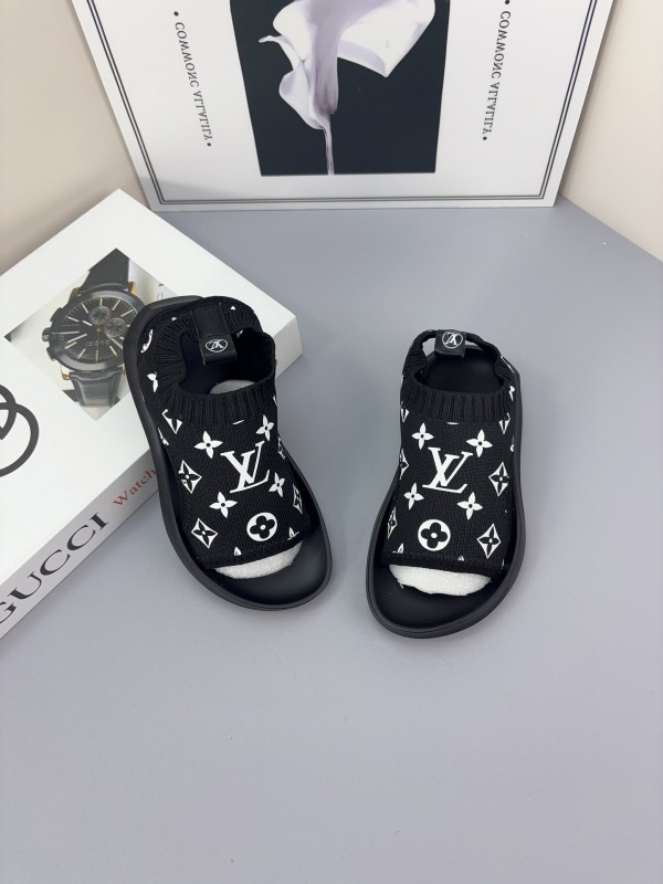 2025 Kids Louis Vuitton Black White Fabric Sandals