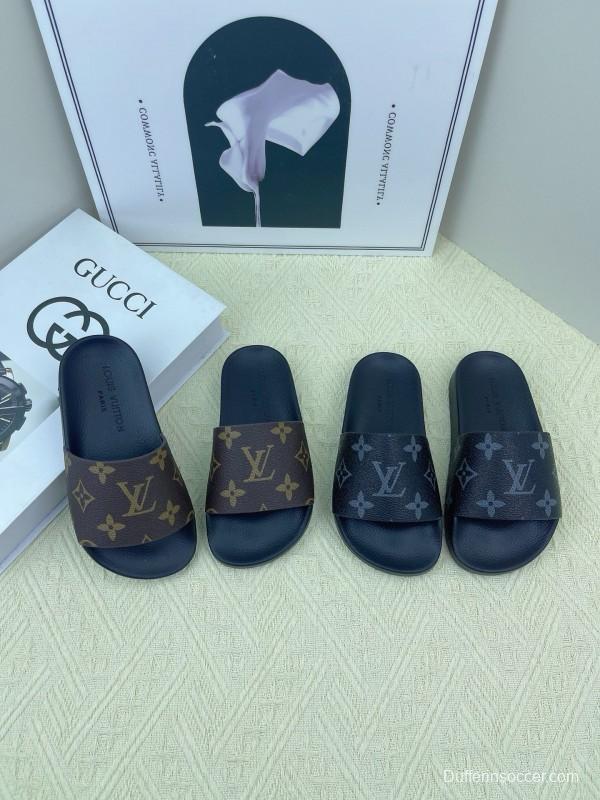 2025 Kids Louis Vuitton Brown Black Leather Slippers