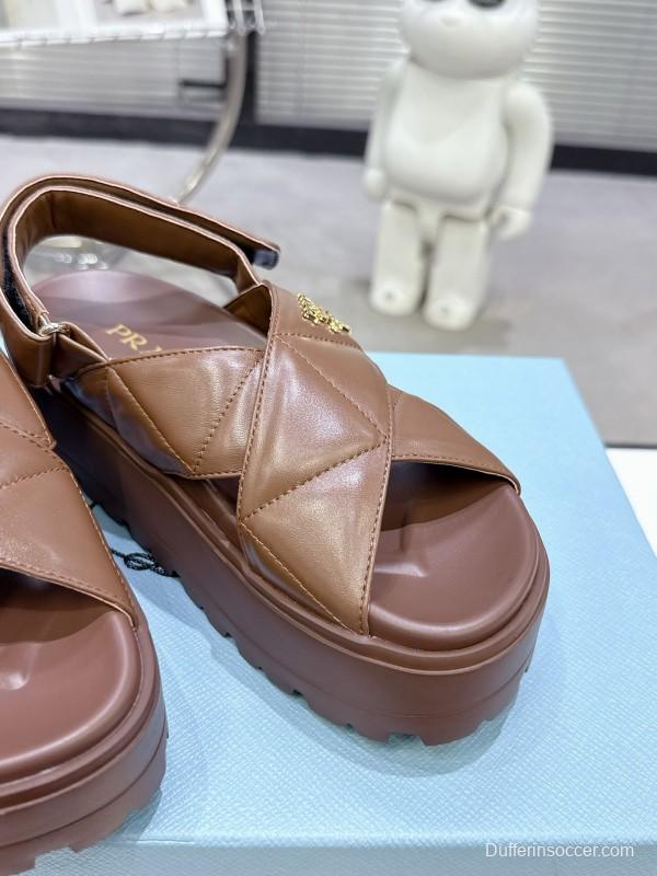 2025 Women Prada Brown Leather Sandal
