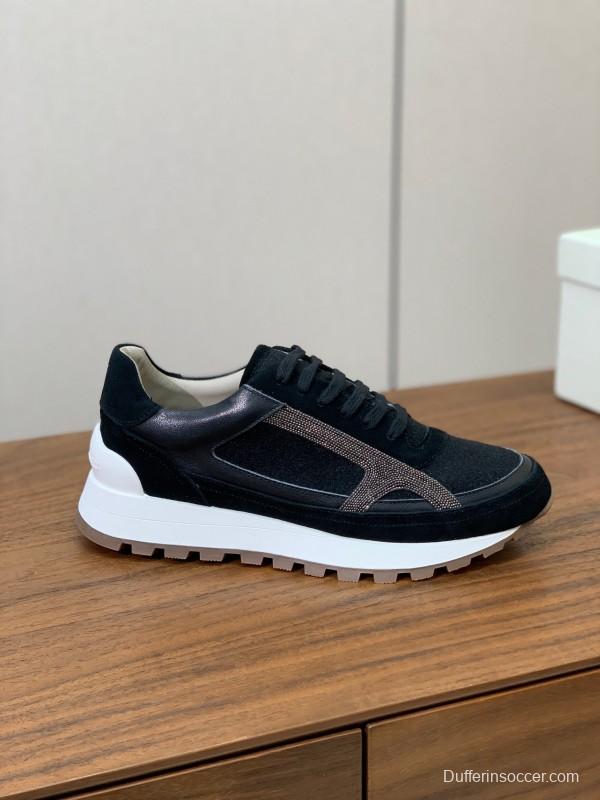 2025 Unisex Brunello Cucinelli Black Brown Suede Leather Sneakers LY
