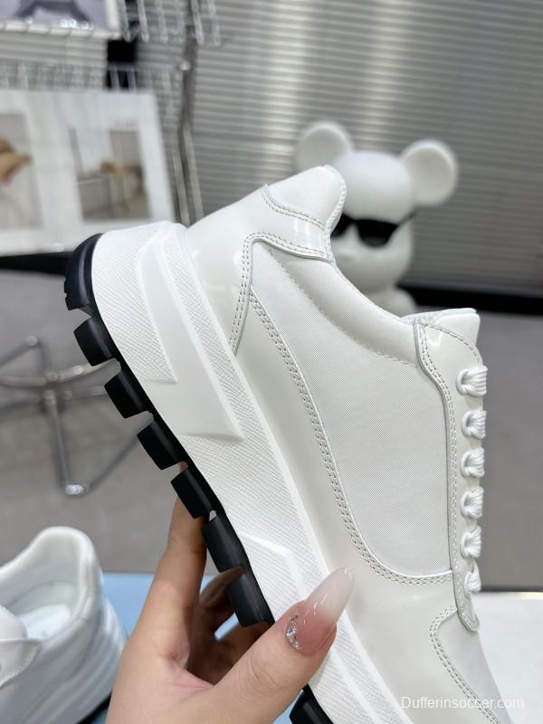 2025 Women Prada White Leather Sneakers