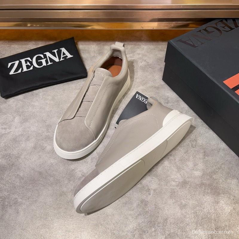 2024 Unisex Ermenegildo Zegna Beige Light Grey Suede Calfskin Sneakers
