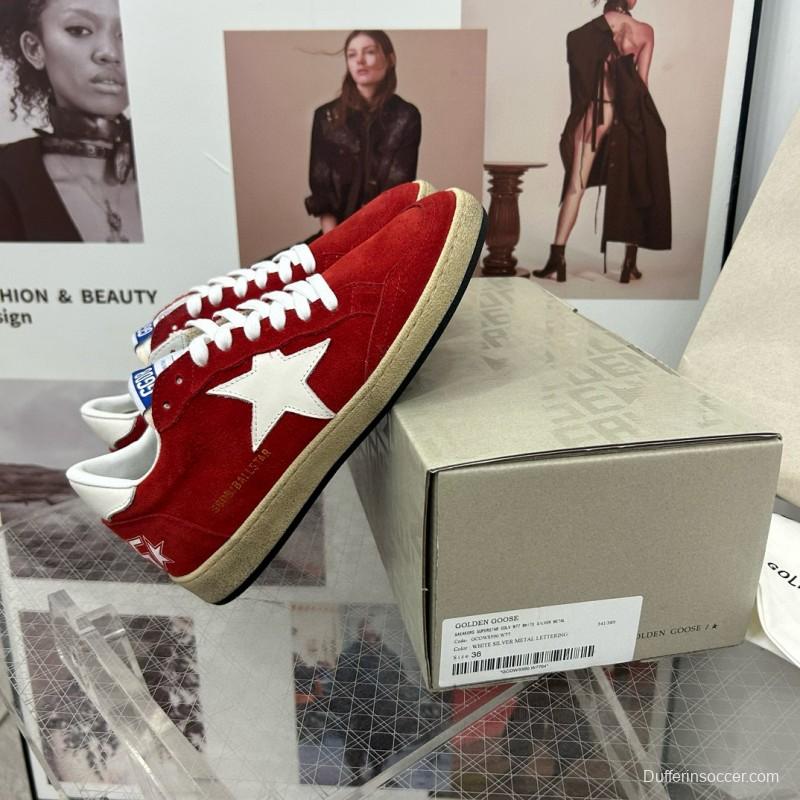 2024 Women GGDB Red Suede White Star Low-Top Sneakers MJ00260