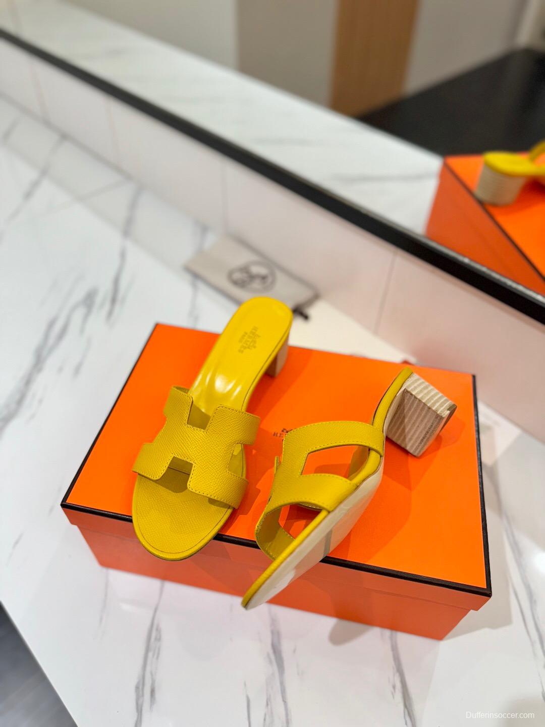 2025 Women Hermès Yellow Leather Sandals