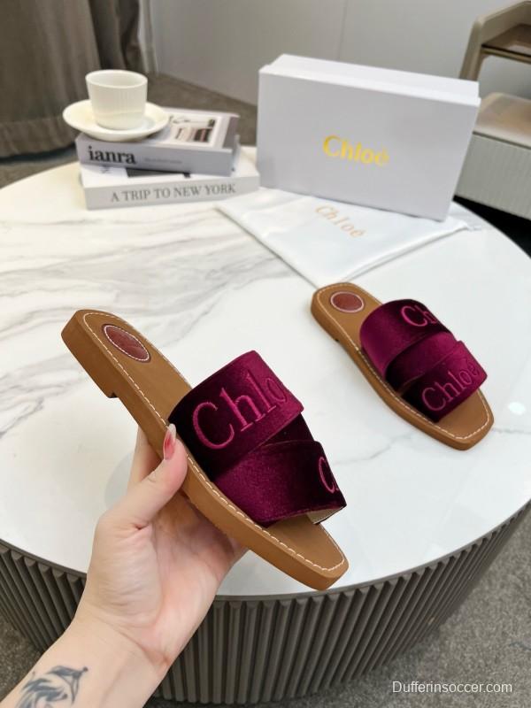 2025 Women Chloé Purple Velvet Slippers LY00200
