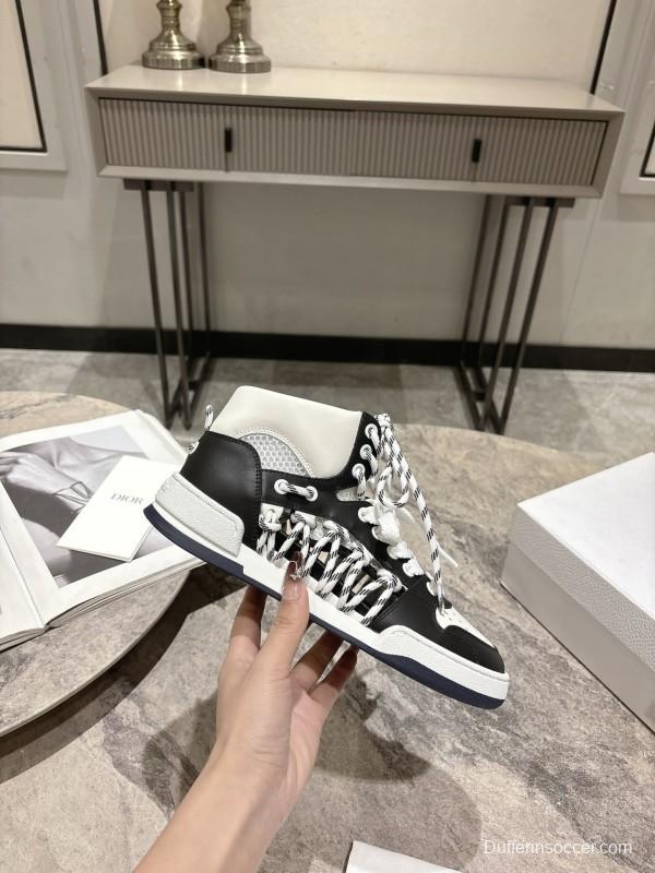2025 Women Dior Black White Leather Sneakers KFY00340