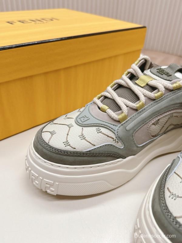 2025 Unisex Fendi Grey White Fabric Leather Plimsolls Mark Line