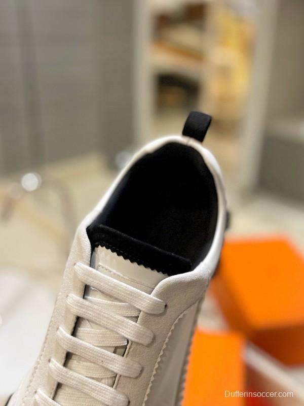 2024 Unisex Hermès White Black Silk Lambskin Rain Cloth Casual Sneakers MJ00320