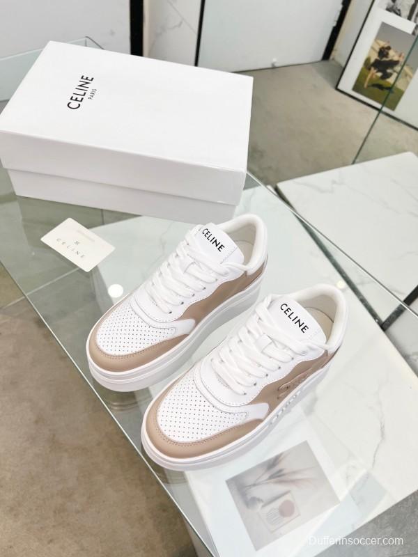 2025 Women CELINE White Beige Leather Sneakers