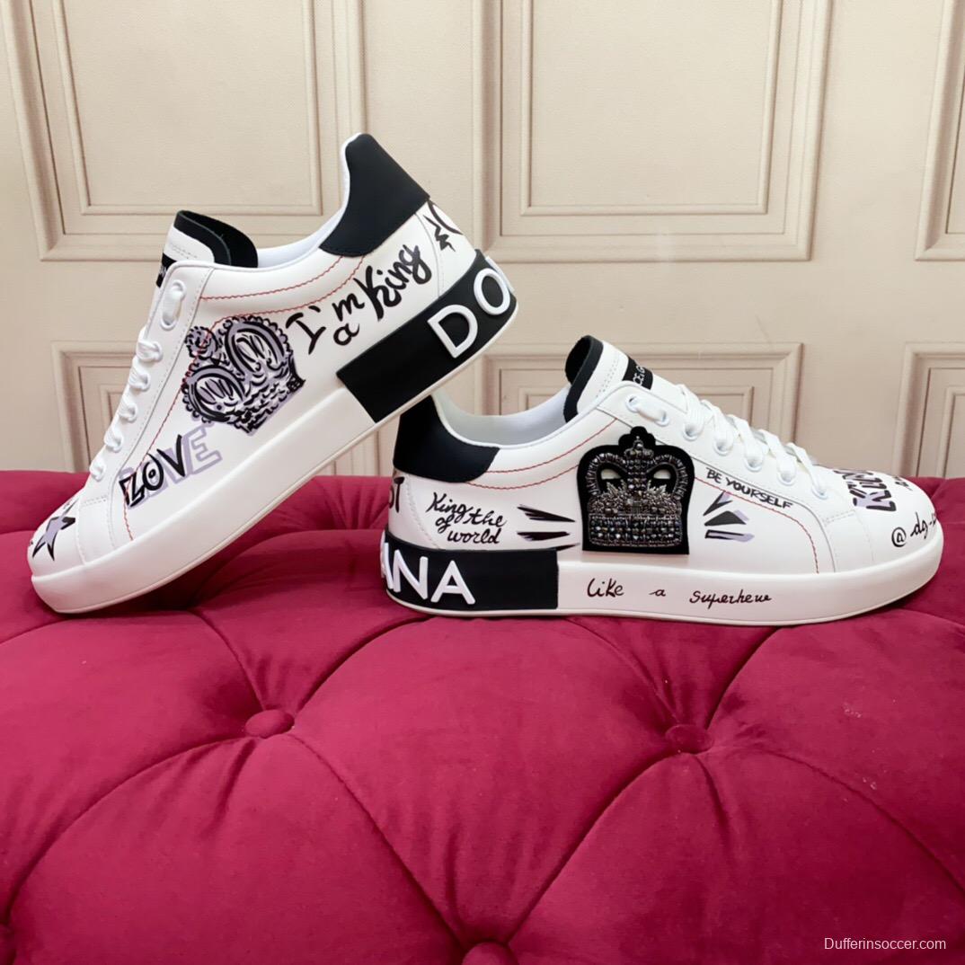 2025 Women Dolce & Gabbana White Black Leather Sneakers LY00340(F)