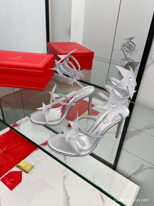 2025 Women RC Silver Crystal Leather High Heels Spiral Strap LY00340