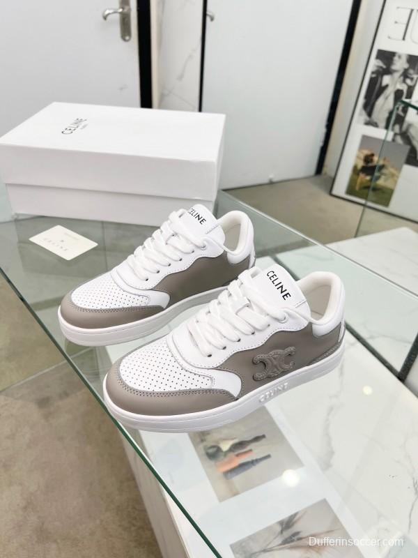 2025 Unisex Celine White Grey Leather Sneakers KFY00260