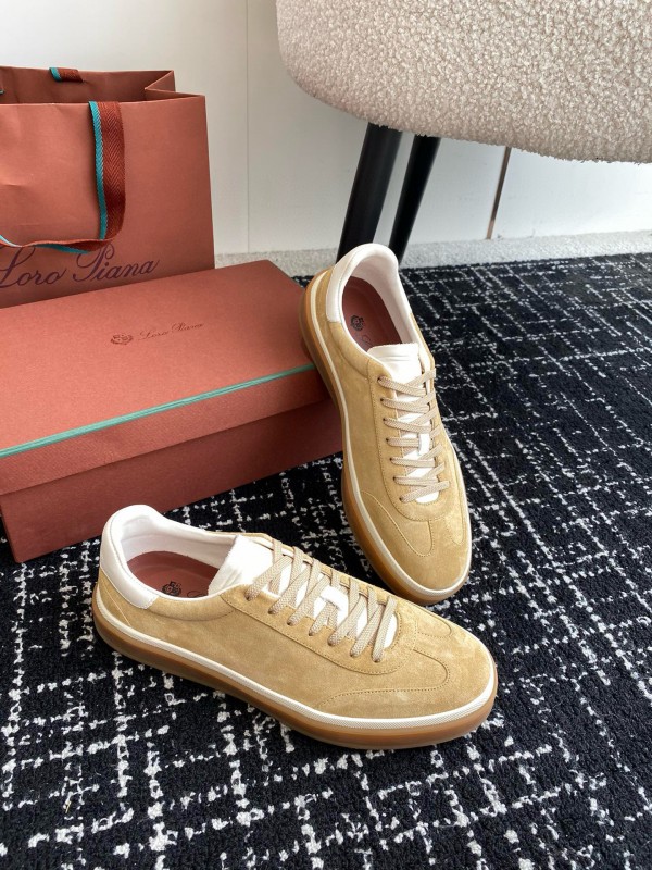2024 Unisex Loro Piana Beige White Leather Suede Casual Shoes MJ00320