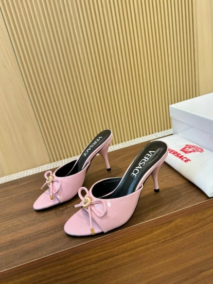 2025 Women VERSACE Pink Leather Heeled Mules LY00210