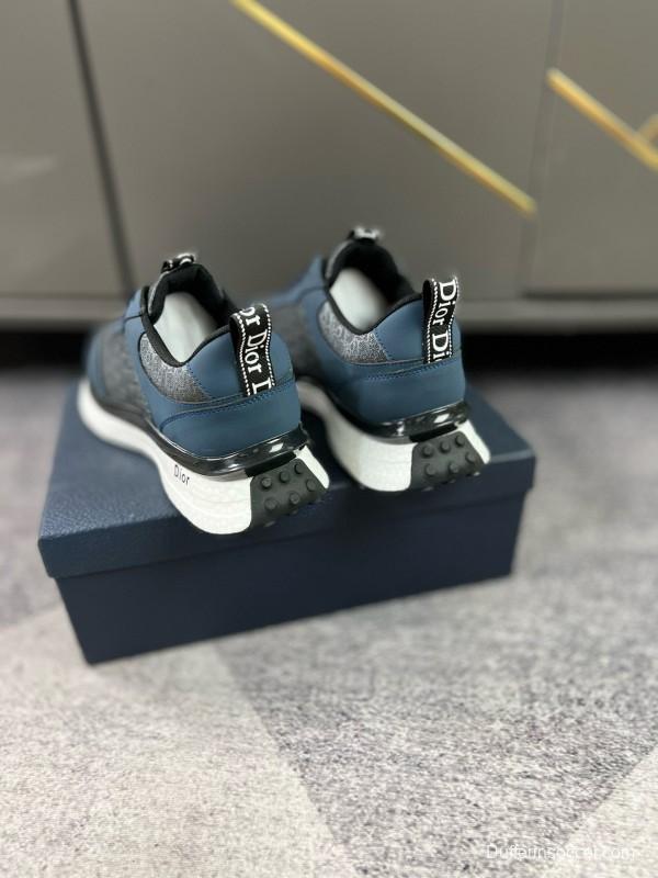 2024 Unisex Dior Blue Grey Leather Fabric Casual Shoes MJ00270