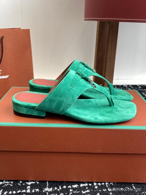 2025 Women Le Parmentier Green Suede Slippers KFY00280