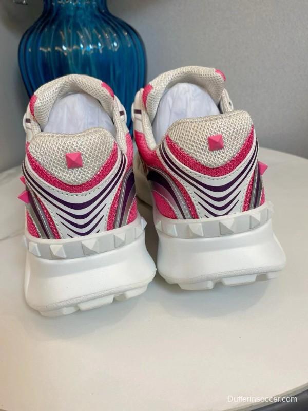 2024 Unisex Valentino White Pink Mesh Leather Sneakers MJ00410