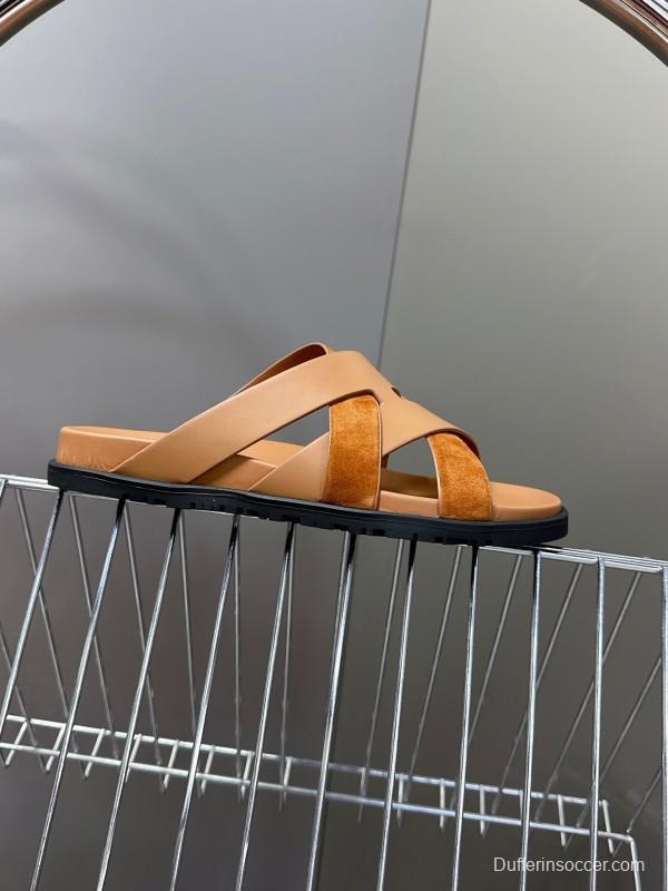 2025 Slippers Hermès Brown Suede Leather Slippers