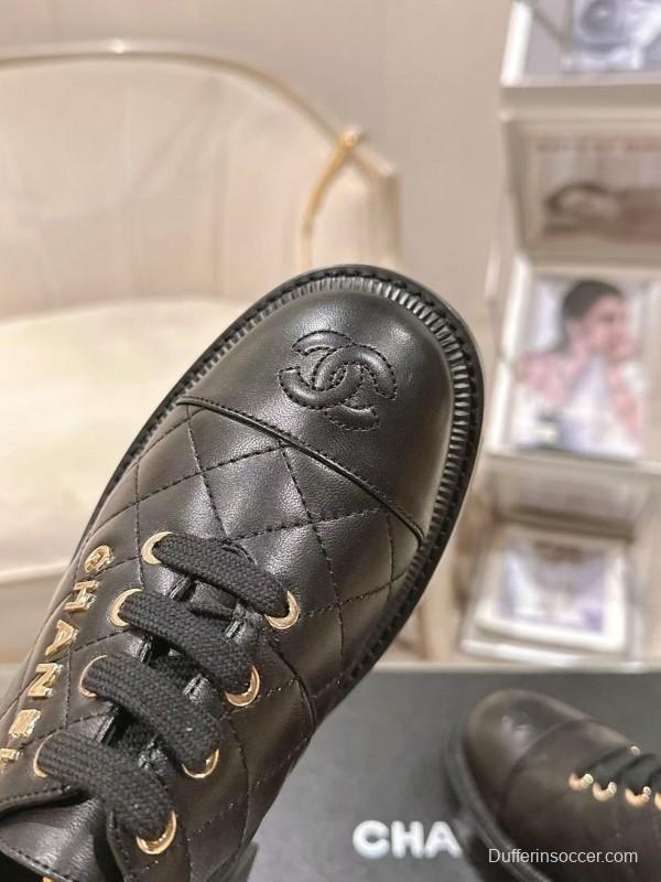 2025 Women Chanel Black Leather Oxford Lace-up B2599