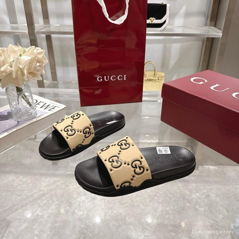 2025 Gucci Beige Black Rubber Slippers