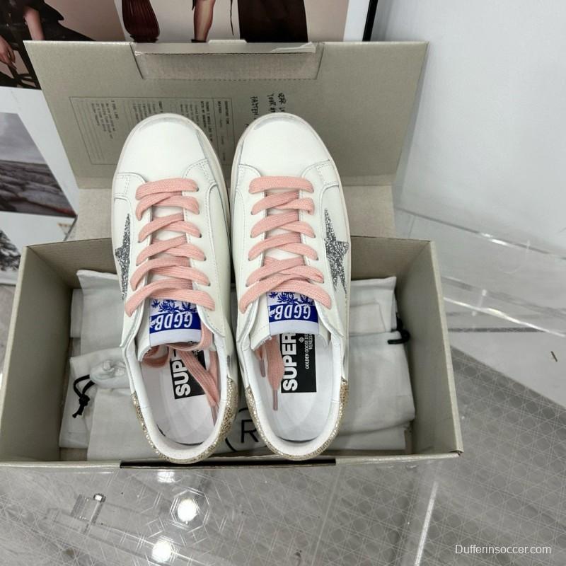 2025 Women GGDB White Pink Leather Suede Sneakers